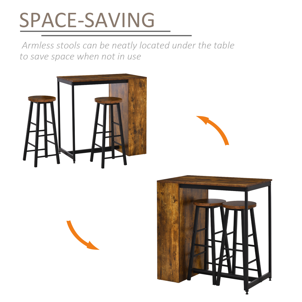 3 Pieces Bar Table Set Height Table 2 Stools w/ Storage Shelf, Footrest