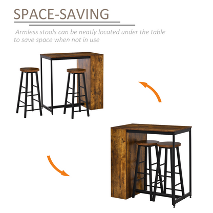3 Pieces Bar Table Set Height Table 2 Stools w/ Storage Shelf, Footrest