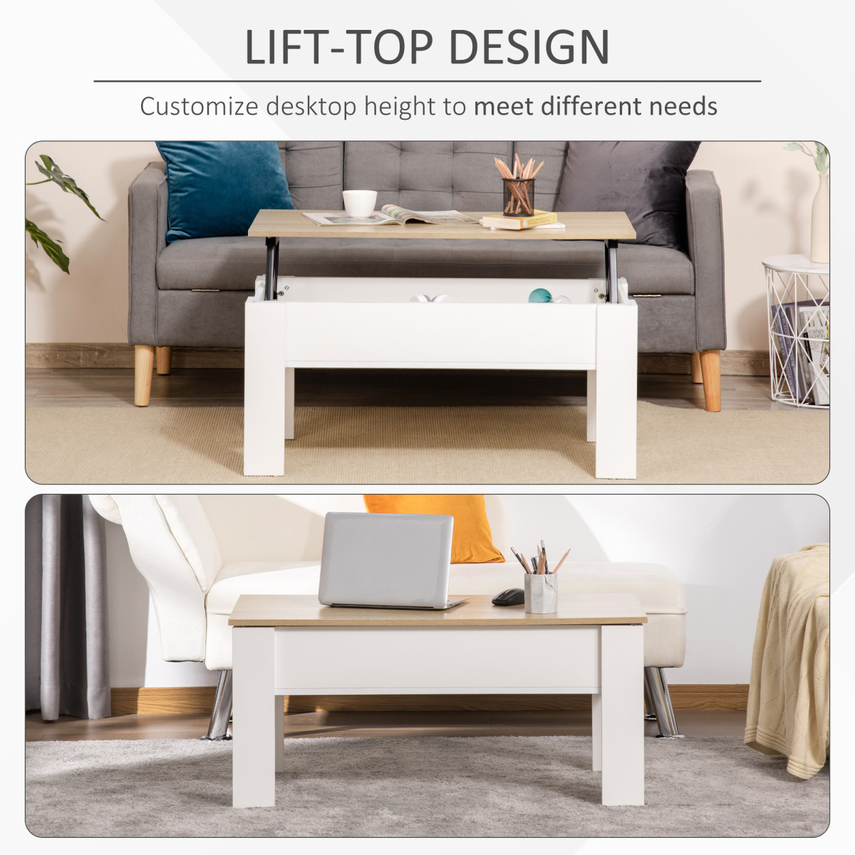 Lift Top Coffee Table w/Storage Compartment, Living Room Center Table