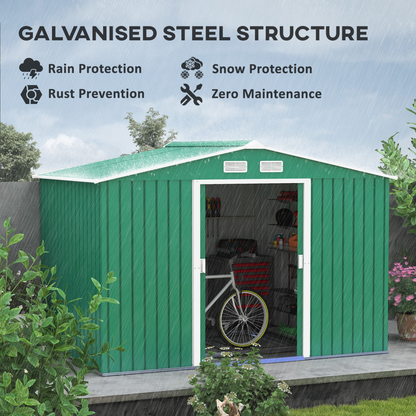 9 x 6 ft Green Metal Garden Storage Shed