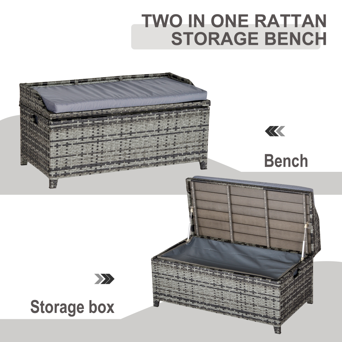 PE Rattan Bench Patio Wicker Storage Basket Seat Furniture w/ Cushion