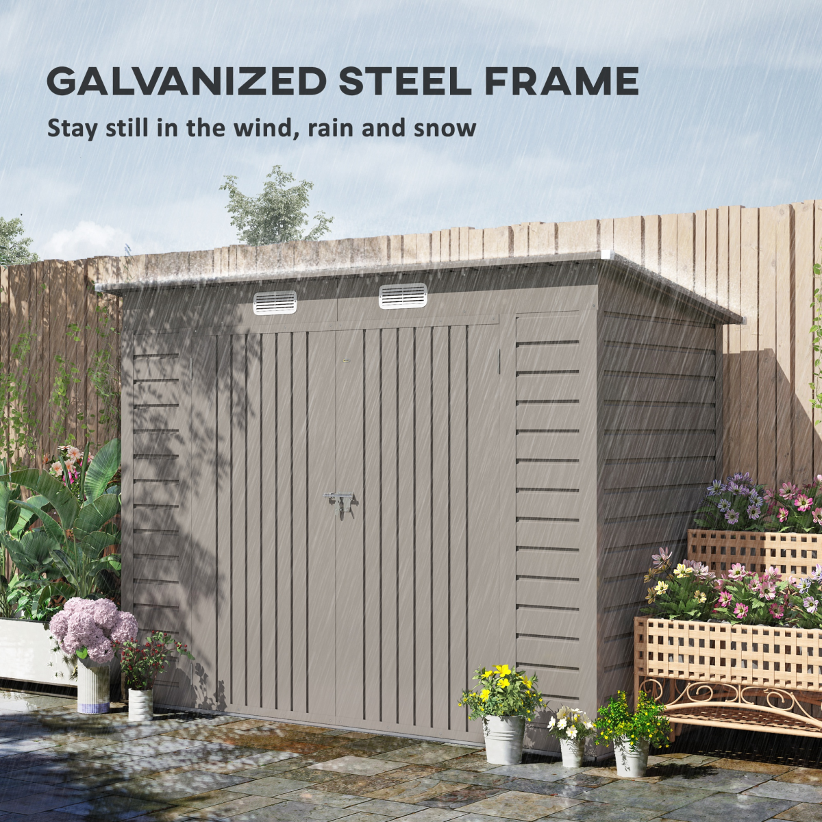 8 x 4FT Metal Garden Storage Shed with Double Doors, Light Grey
