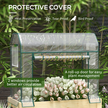 Wooden Raised Planter, Garden Bed with Greenhouse Cover and Bed Liner