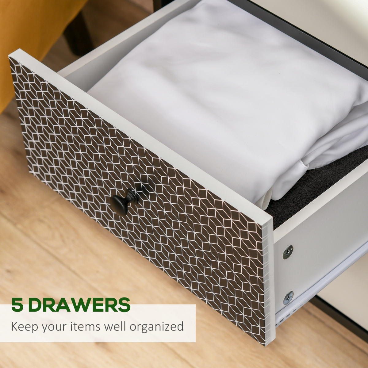 Chest of Drawers, 5 Drawer Dresser, Wooden Storage Cabinet Bedroom, Living Room