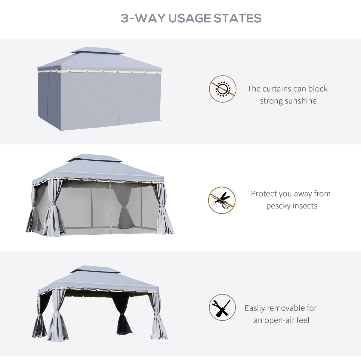 Aluminium Gazebo with 2 Tiers Roof Garden Nets Sidewalls