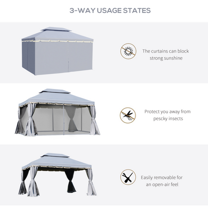 Aluminium Gazebo with 2 Tiers Roof Garden Nets Sidewalls