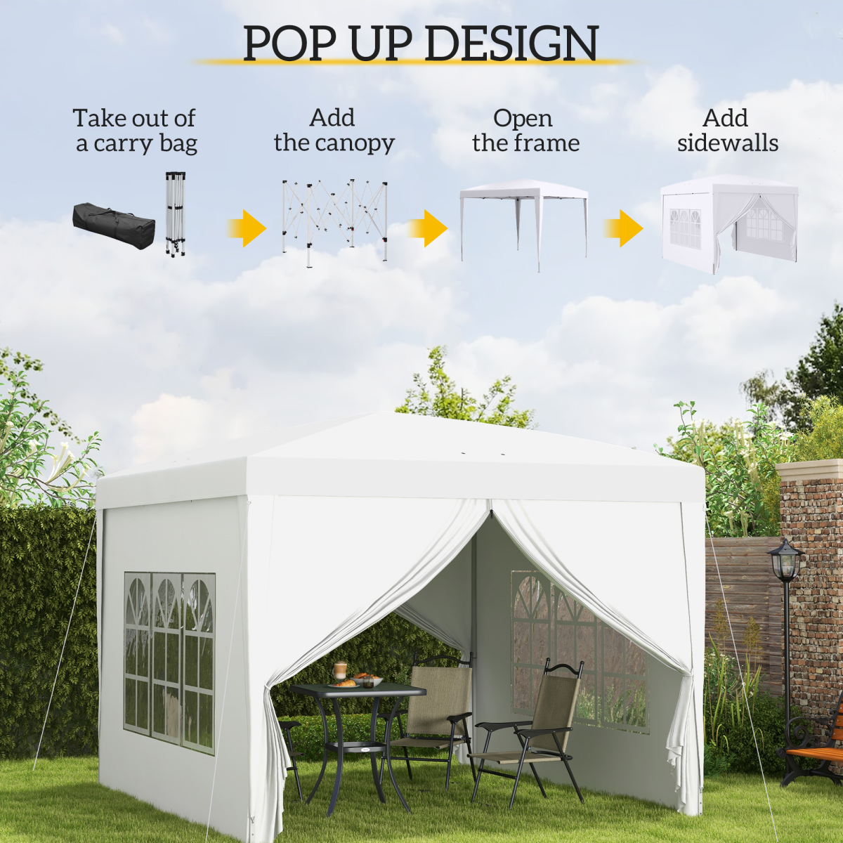 Pop Up Gazebo Party Tent Canopy Marquee with Storage Bag White 3mx3m