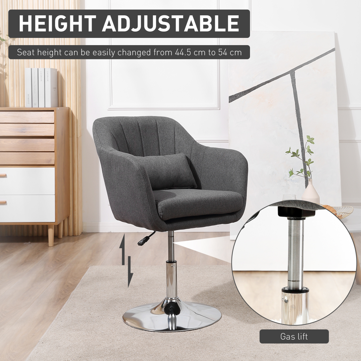 Stylish Retro Linen Swivel Tub Chair Steel Frame Cushion Seat Dark Grey
