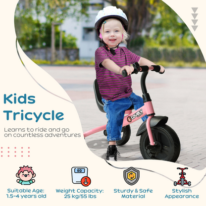 Baby Kids Children Toddler Tricycle Ride on Trike W/ 3 Wheels Pink HOMCOM