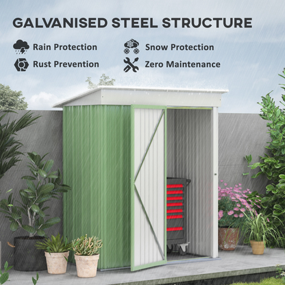 5 x 3ft Steel Lean To Garden Shed for Bike Tool Storage Green