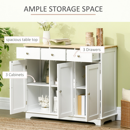 Sideboard with Rubberwood Top, Buffet Drawers and Adjustable Shelves