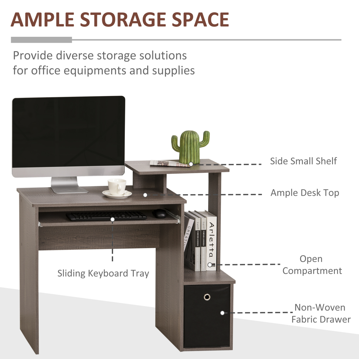 Computer Desk with Sliding Keyboard Tray Storage Drawer Shelf
