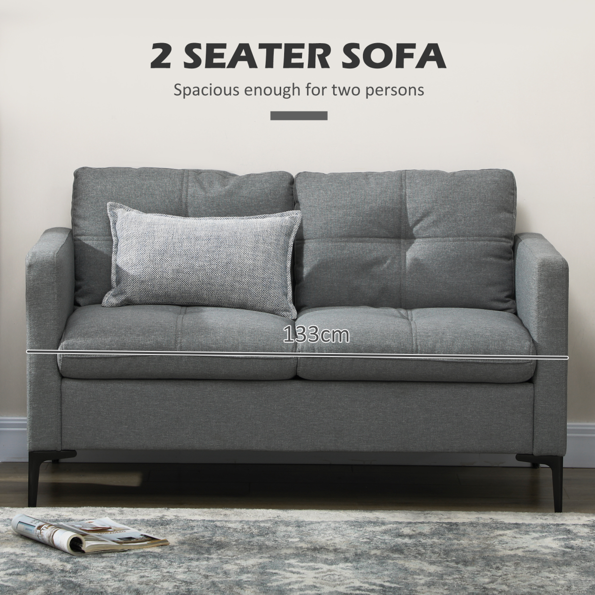Modern Loveseat Sofa Upholstered 2 Seater Settee for Living Room Bedroom