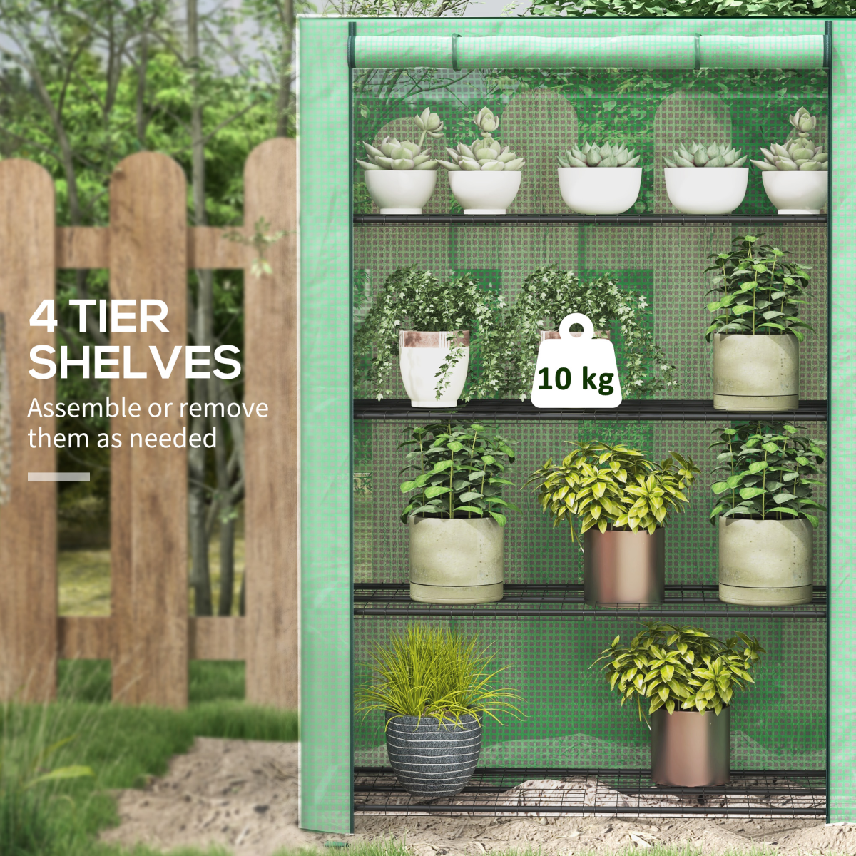 Mini Green House with 4 Tier Shelves, 170H x 120W x 50Dcm, Green