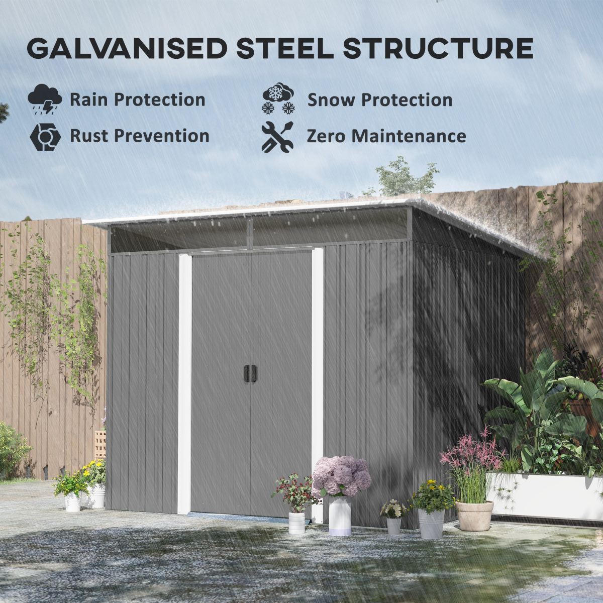 Garden Shed Outdoor Storage Tool Organizer w/ Double Sliding Door Grey