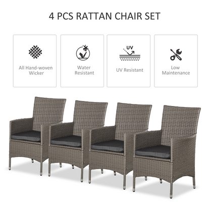 4PC Outdoor Rattan Armchair Wicker Dining Chair Set for Garden Grey