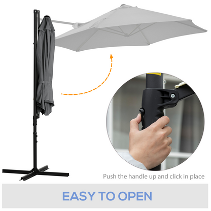 2.5M Garden Cantilever Parasol W/ 360 Rotation and Cross Base, Dark Grey