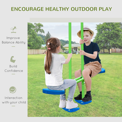 Metal 2 Swings & Seesaw Set Height Adjustable Outdoor Play Set, Green