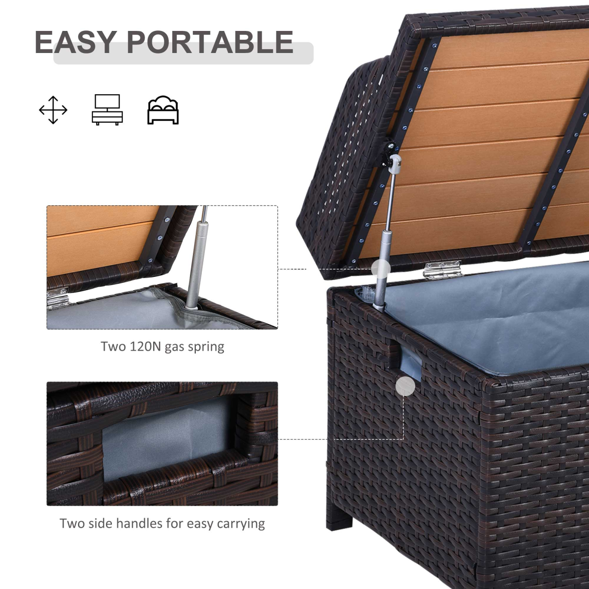 Rattan Garden Storage, 102Lx51Wx51H cm Brown / Cabinet Cushion Box Chest