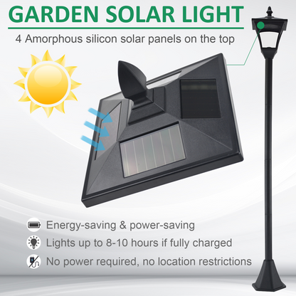 Solar Powered Lamp Post, IP44, 18Lx18Wx160H cm-Black