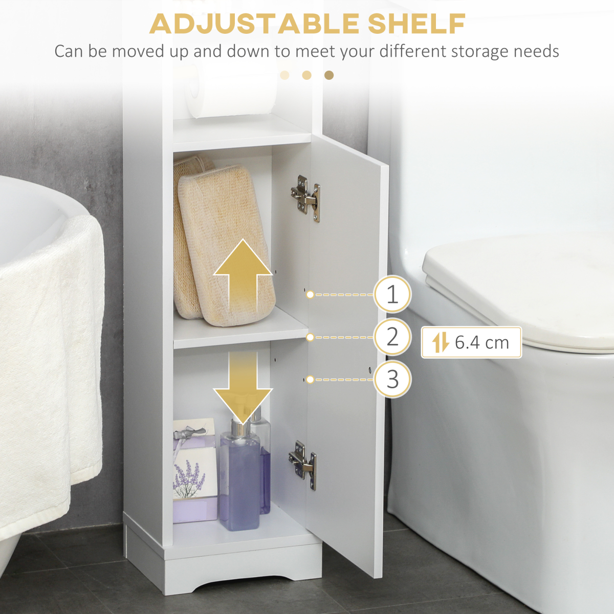 Freestanding Bathroom Storage Unit with Adjustable Shelf, White