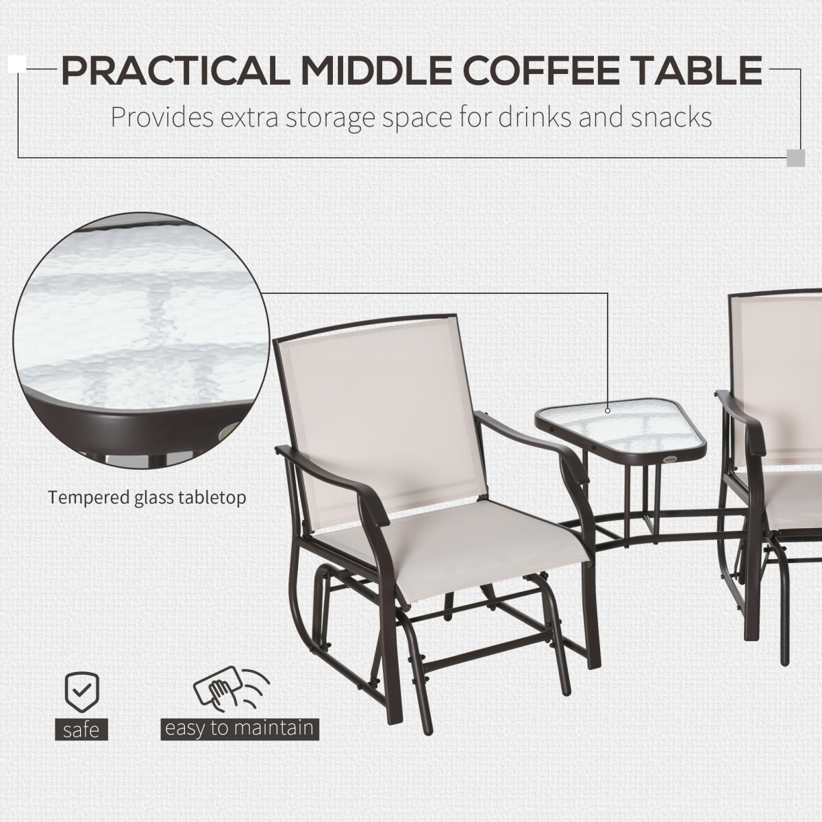 Double Glider Companion Rocking Chairs Loveseat Garden Table Beige