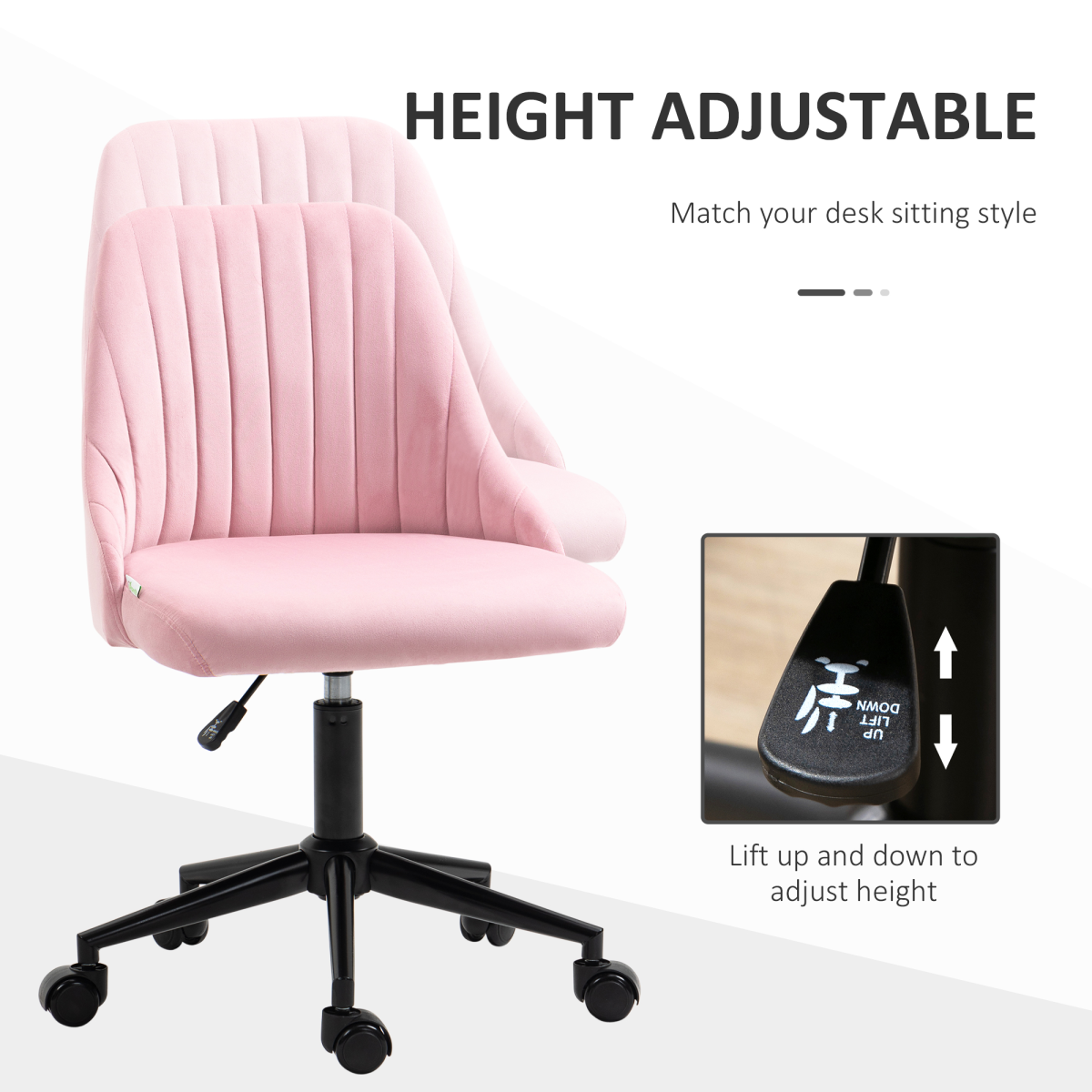 Office Chair with Adjustable Height and Wheels Velvet