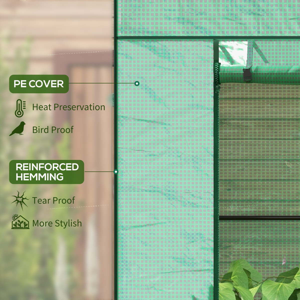 Walk-in Garden Green House with Large Roll-up Door and 2 Mesh Windows