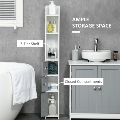 Freestanding Tall Bathroom Cabinet W/ Open Shelves 3 Cupboards, Grey