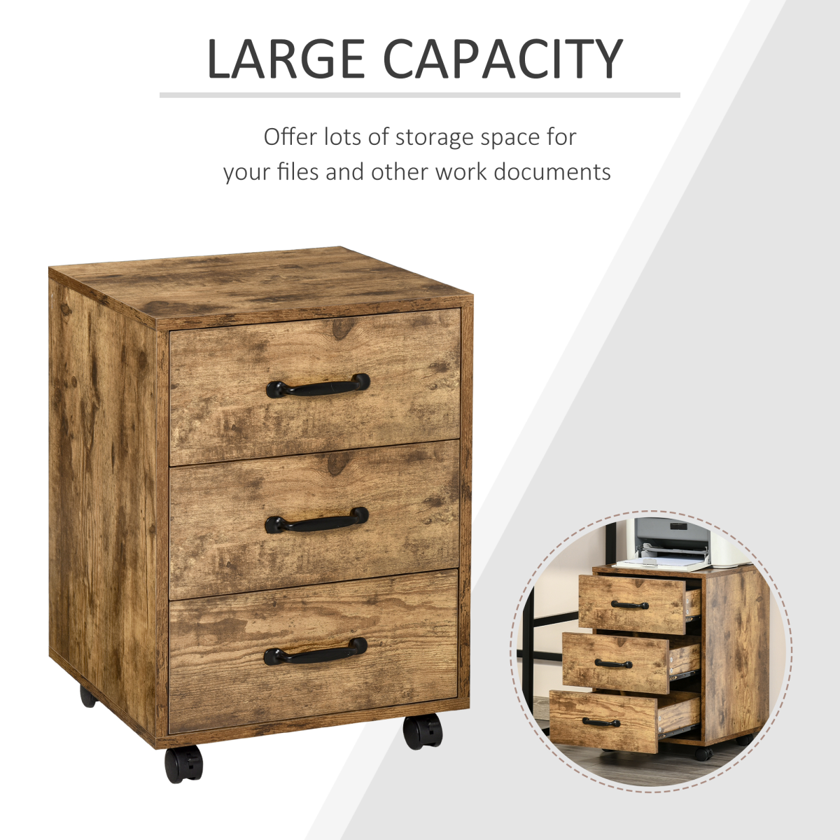 Rolling File Cabinet with 3 Drawers, Under Desk Mobile Filing Organizer