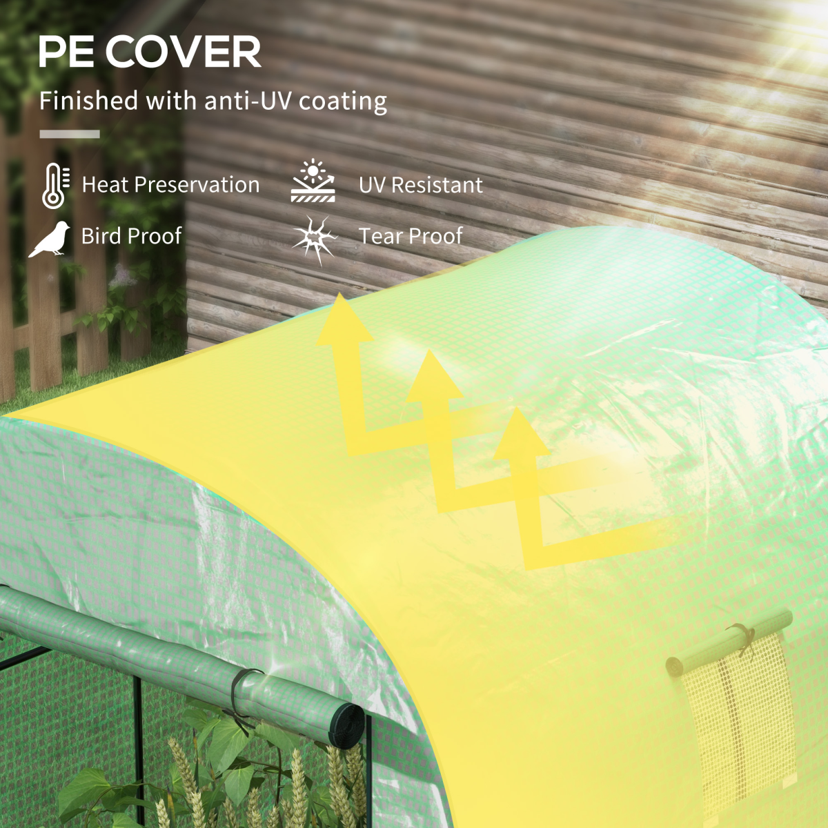 Polytunnel Greenhouse with Doors and Mesh Windows 1.8 x 1.8 x 2m