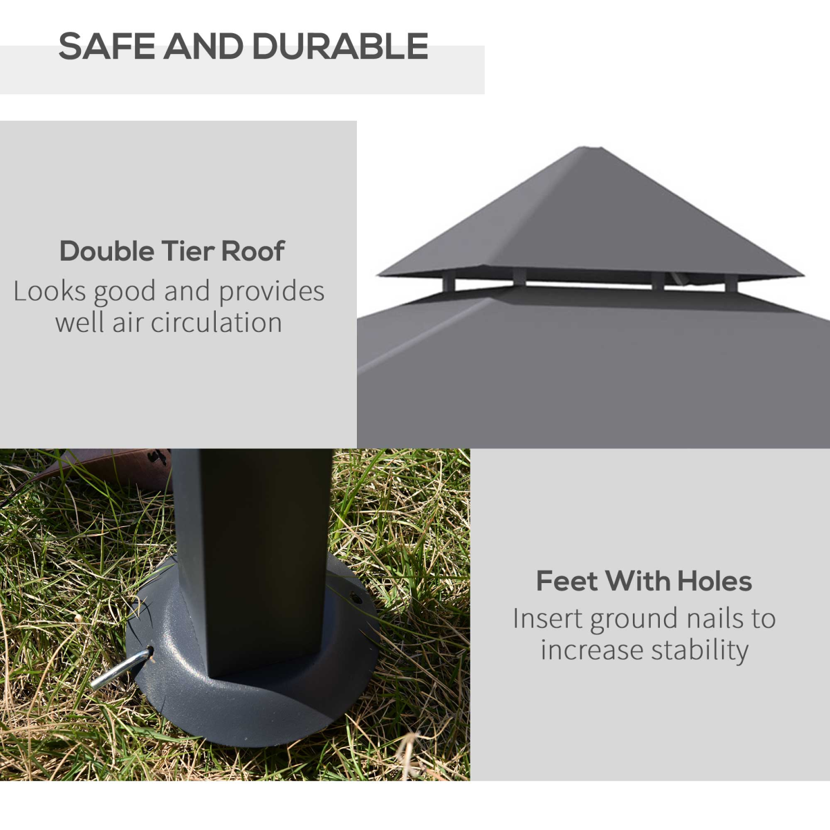 Double-Tier BBQ Gazebo Grill Canopy Barbecue Grey 2.5M 8ft