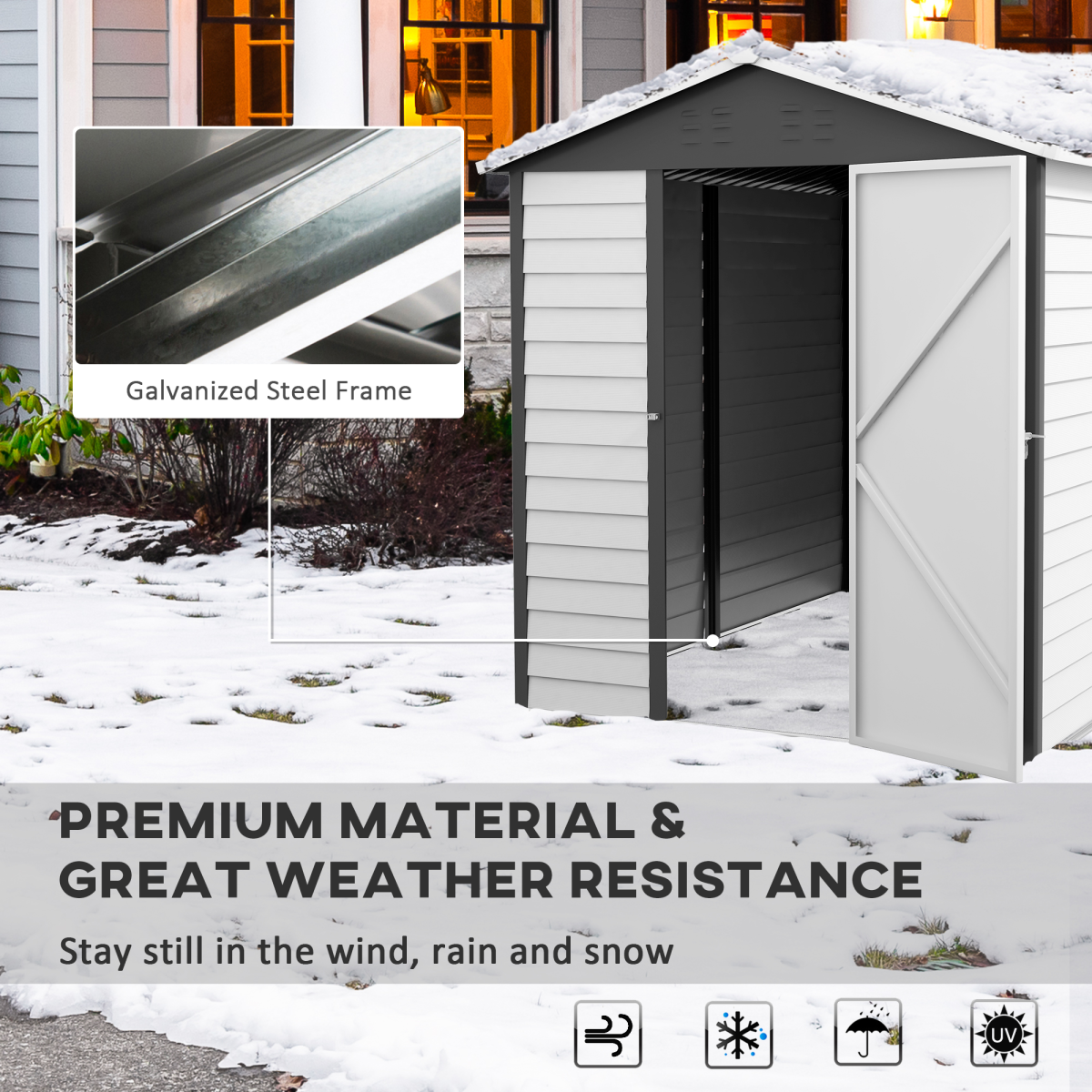 Galvanised Metal Garden Shed Tool Storage Shed for Patio Grey 9'x6'