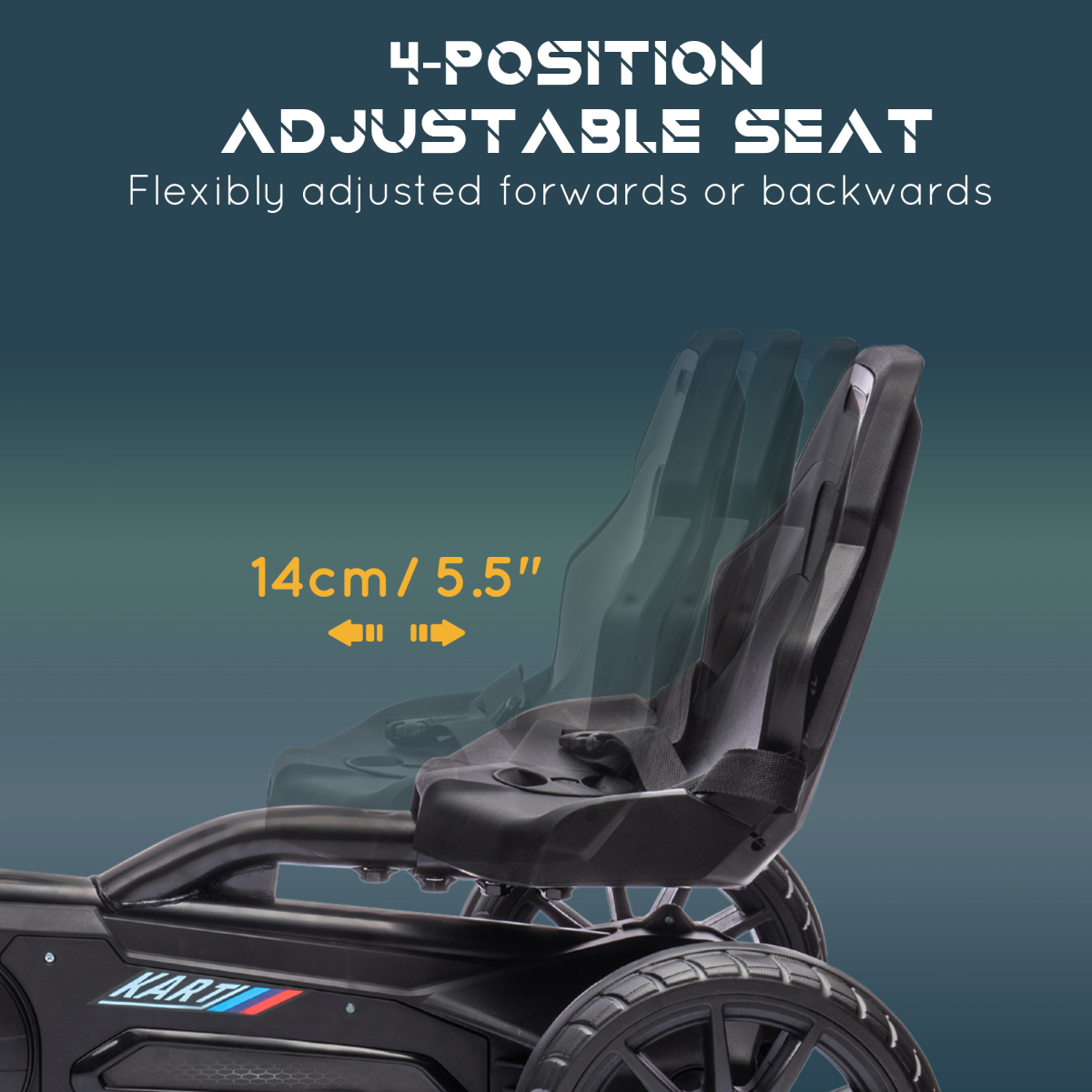 Children Pedal Go Kart with Adjustable Seat, Handbrake - Black