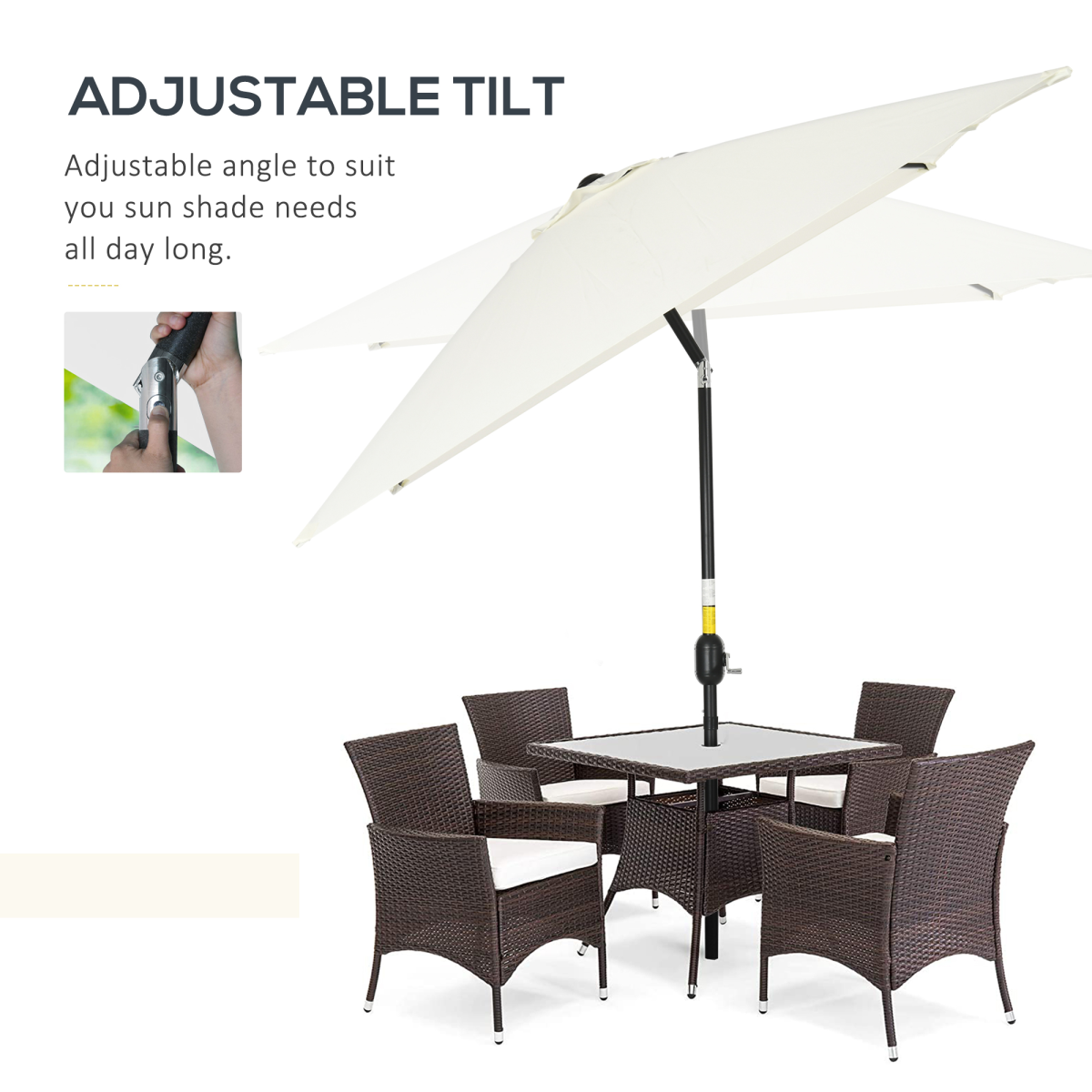 3x2m Patio Parasol Canopy Tilt Crank 6 Ribs Sun Shade Garden White