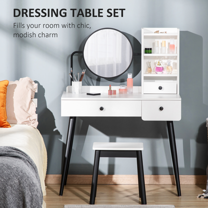 Dressing Table Set with Stool White 90 x 45 x 125.5cm