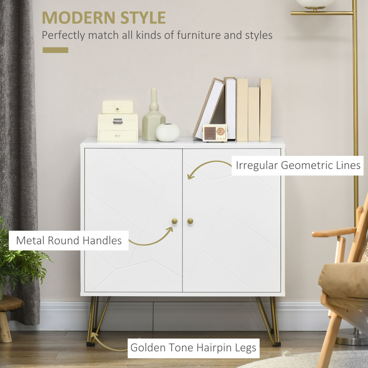 Freestanding Storage Cabinet with Adjustable Shelves for Living Room