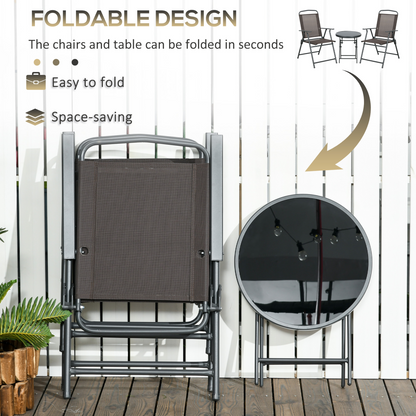 Patio Bistro Set Folding Chairs & Coffee Table for Balcony, Brown