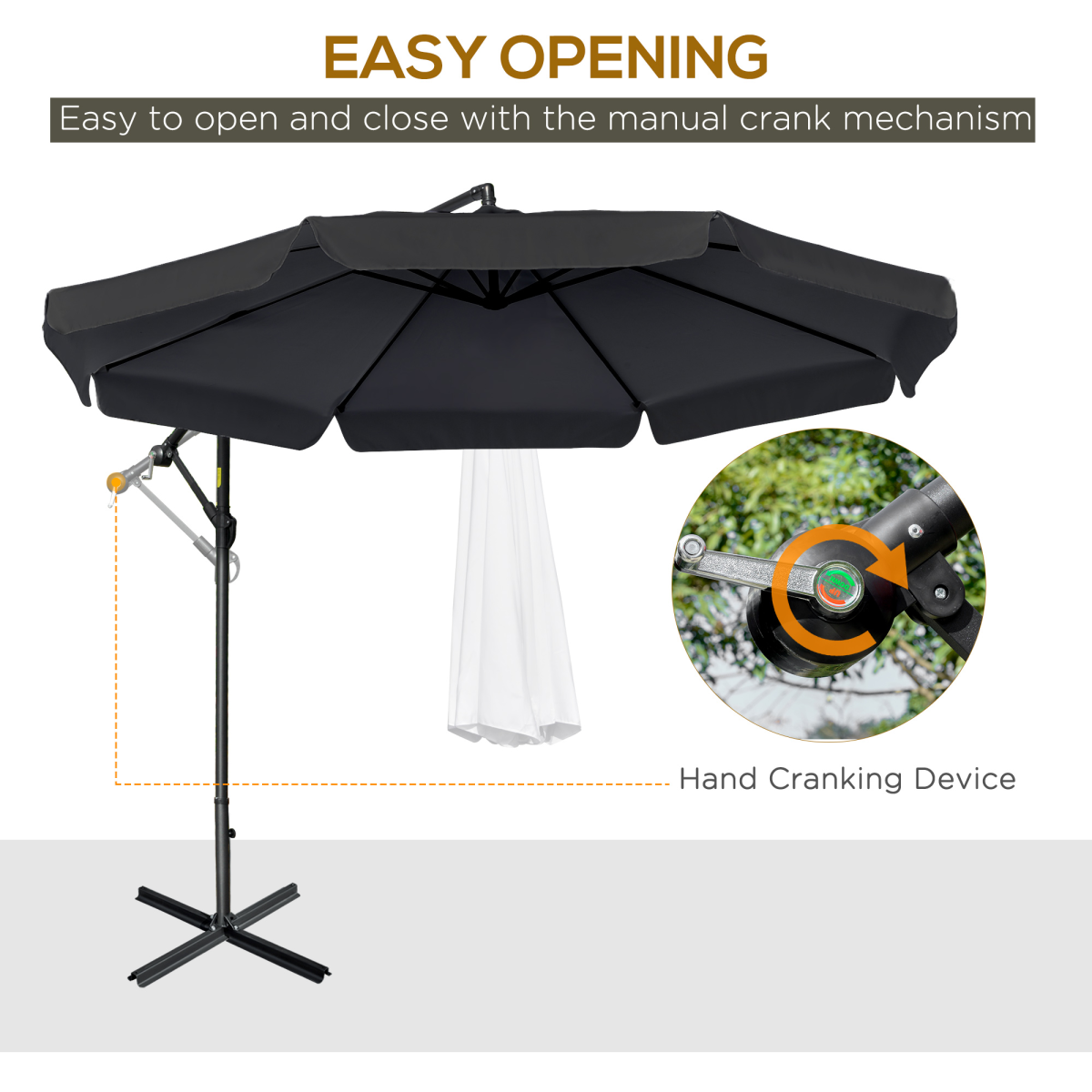 2.7m Garden Cantilever Banana Parasol Sun Shade w/ Crank, Black