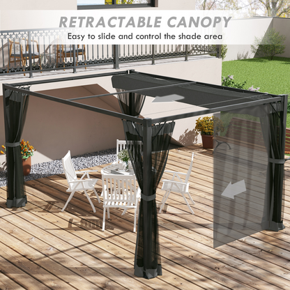 3 x 4m Pergola with Retractable Roof and Netting, Dark Grey