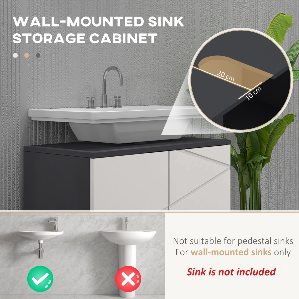 Bathroom Vanity Unit, Under Sink Cabinet with Shelf, Light Grey