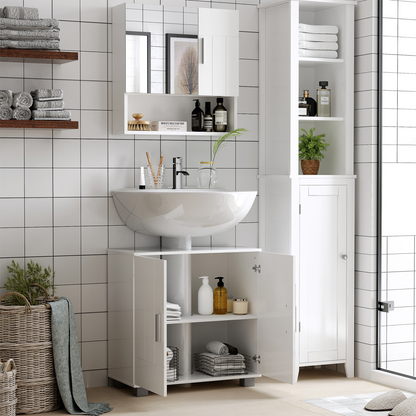 Bathroom Mirror Cabinet Wall Mount Storage Organizer w/ Door, White