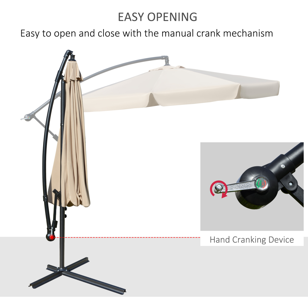 2.7m Garden Cantilever Banana Parasol Sun Shade w/ Crank, Light Brown