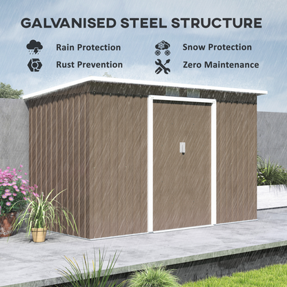 9 x 4ft Metal Garden Storage Shed Light Grey Wood Grain