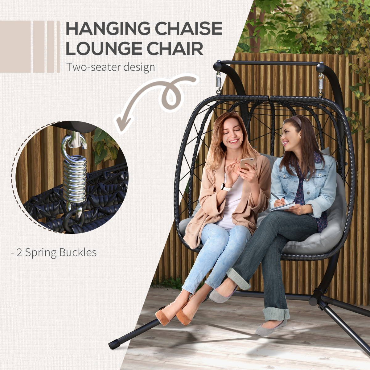 PE Hanging Swing Chair with Thick Cushion, Patio Hanging Chair, Black