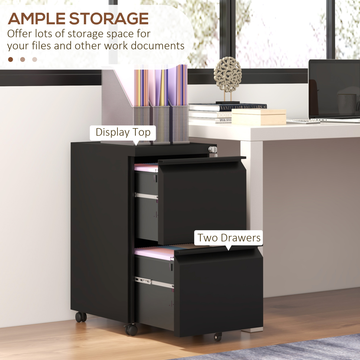 Steel File Cabinet with Lock Hanging Bar for Letter A4 Legal Size Black