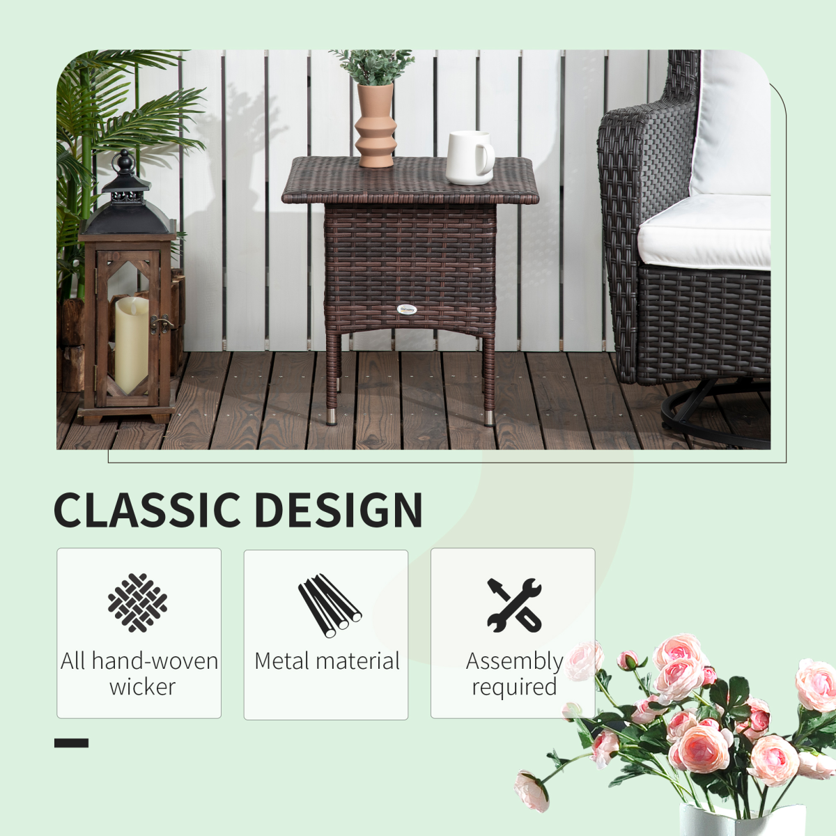 PE Rattan Outdoor Coffee Table, Easy Match Rattan Side Table, Brown