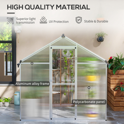 8x6ft Aluminium Greenhouse with/ Door Window Galvanised Base PC Panel