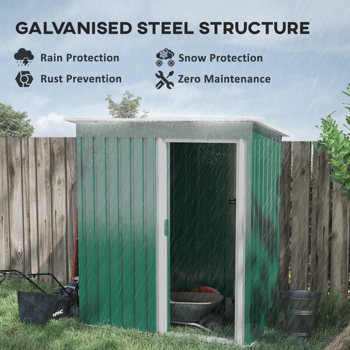 Garden Storage Shed Sliding Door Sloped Roof Tool Green 5 x 3ft