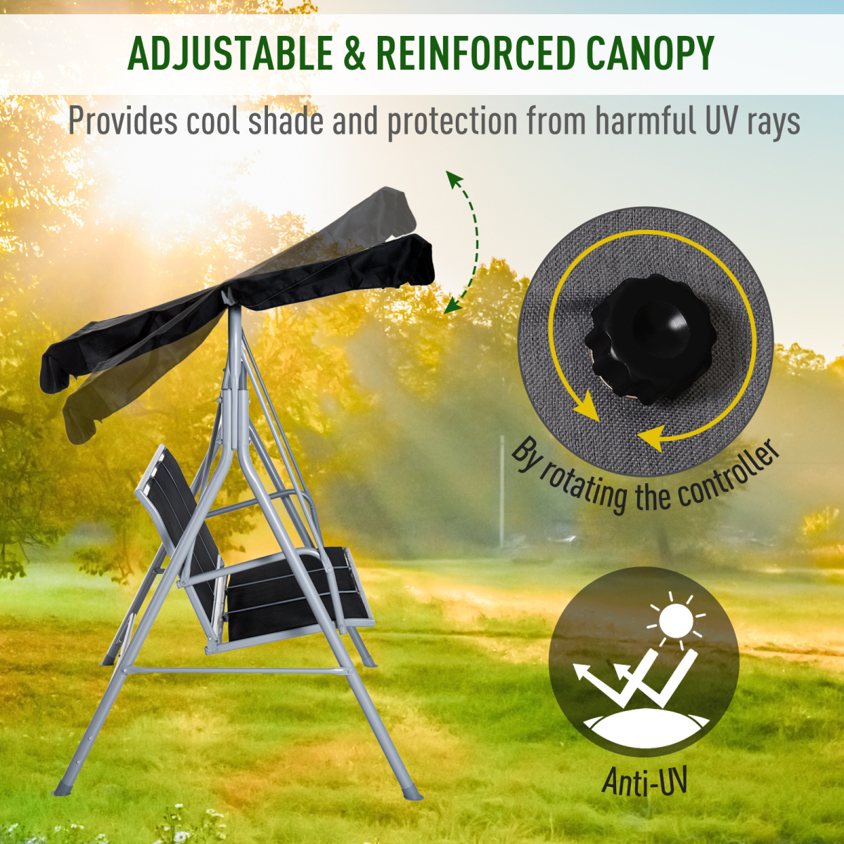 Outdoor 3-Seater Swing Chair-Black